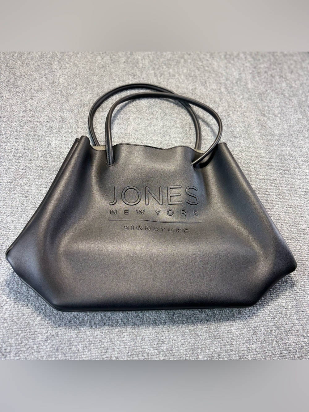 Jones New York Signature Black Tote Shoulder Bag Slouchy Leather Handbag